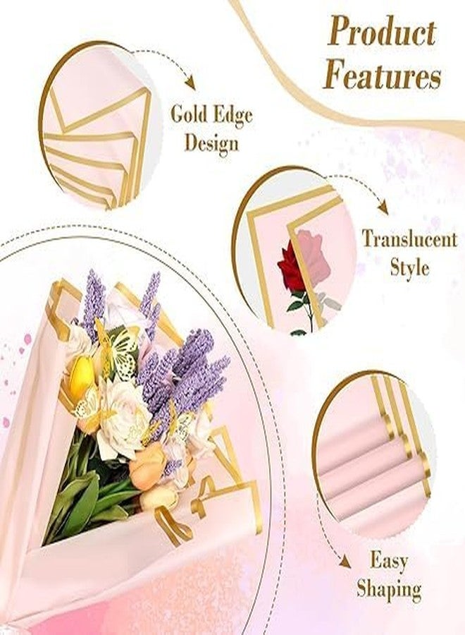 KTrading Waterproof Flower Wrapping Paper 5 Sheets with 12 Gold 3D Butterfly Stickers | Bouquet Wrapping Paper with Elegant Gold Edge | Premium Gift Packaging Paper for Wedding, Birthday, Party & Events (22.8 x 22.8 inch) (Pink) - Image 2